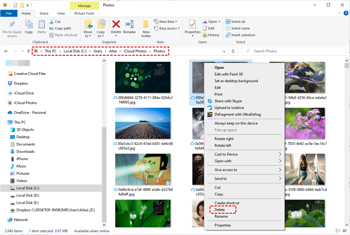 Delete Photos from iCloud for Windows