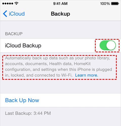 Disable iCloud Backup