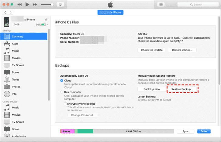 Restore Backup from iTunes