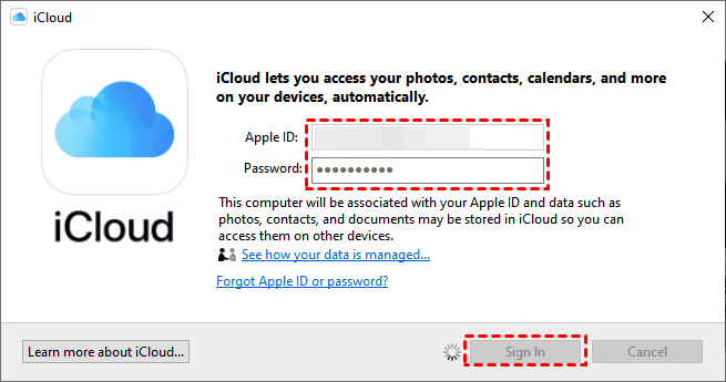 Sign in iCloud for Windows