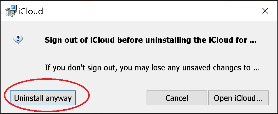 Uninstall iCloud Anyway