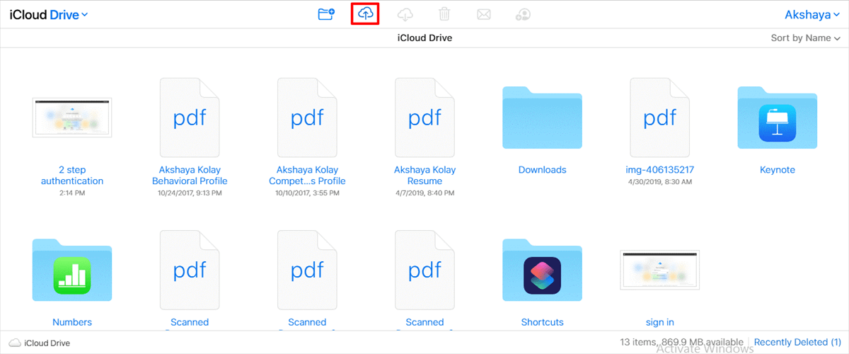 Upload Option in iCloud Drive