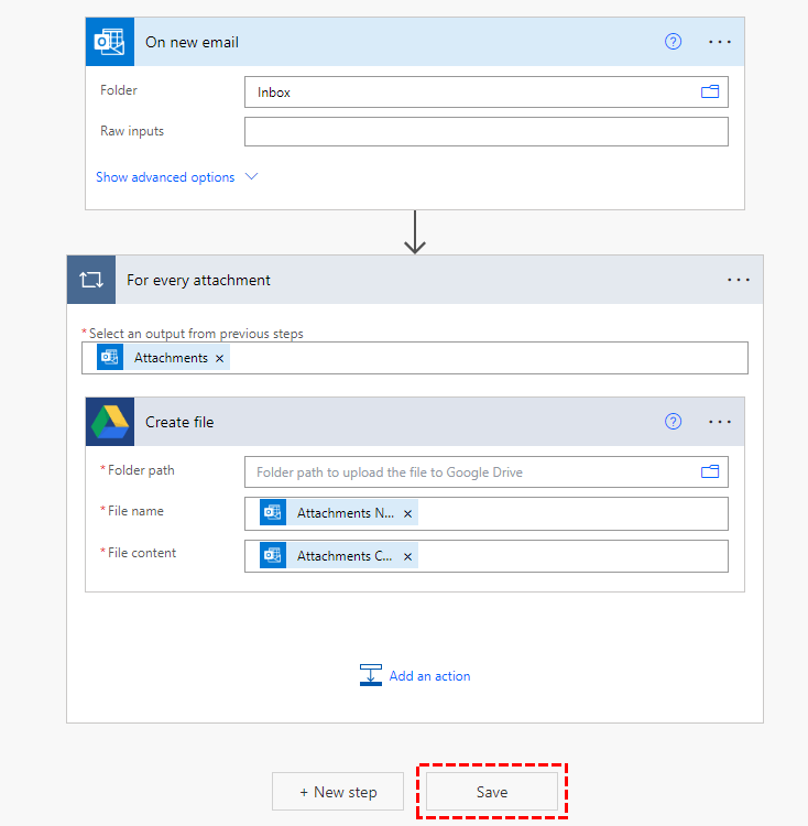 Configure Outlook Attachments to Google Drive