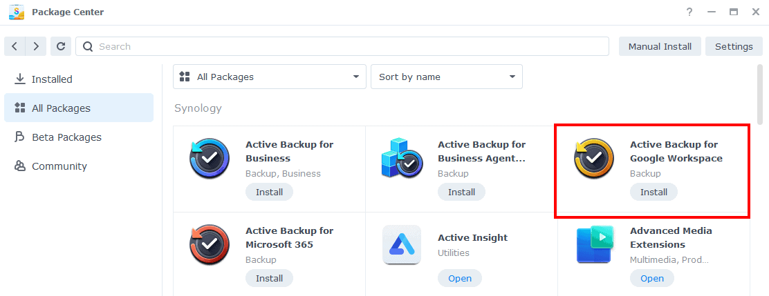 Install Active Backup for Google Workspace