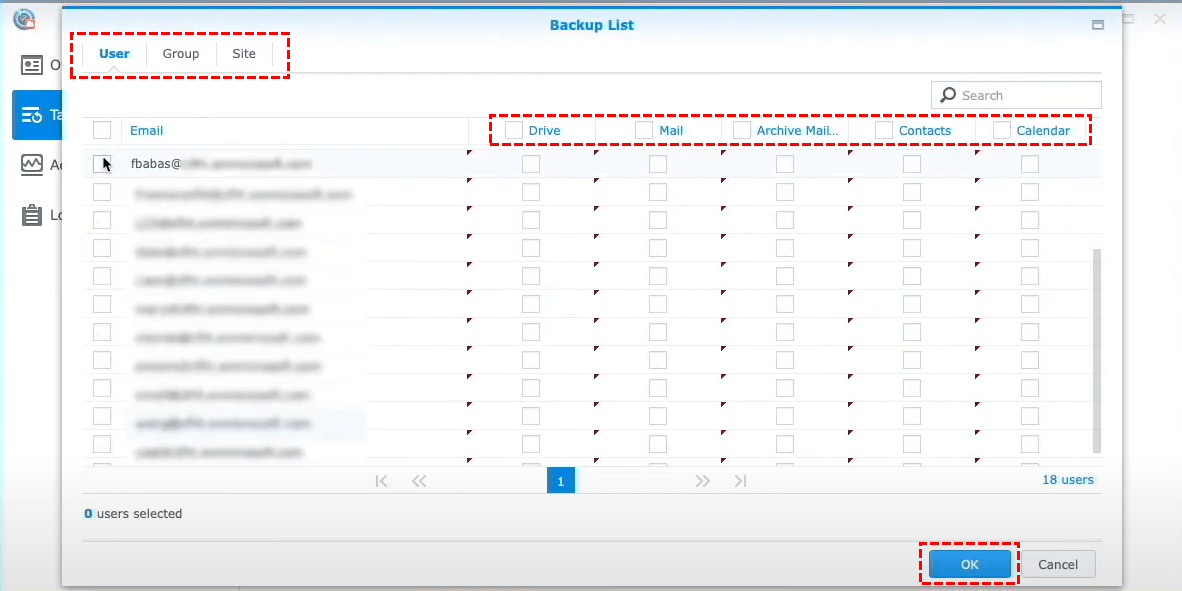 Specify Account Types and Backup Scope