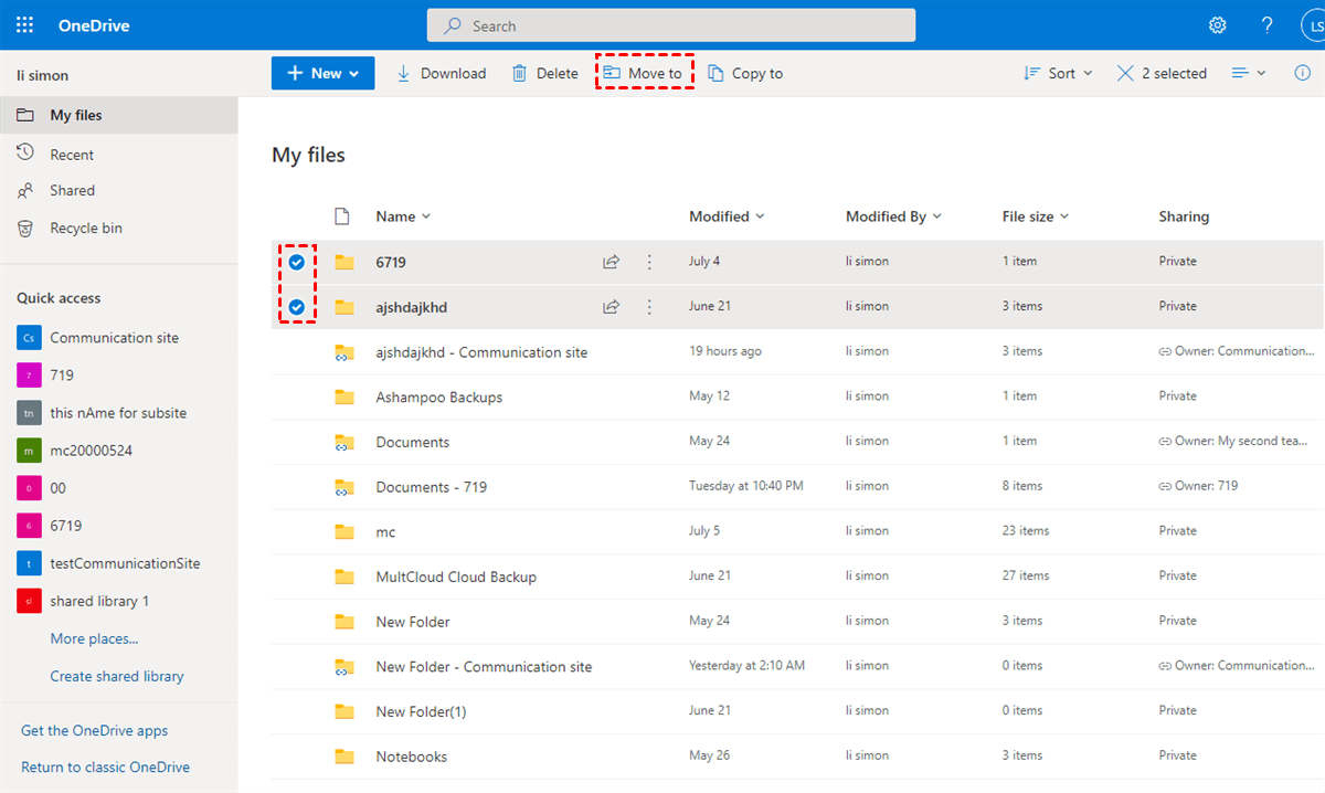 Select Data to Move from OneDrive for Business