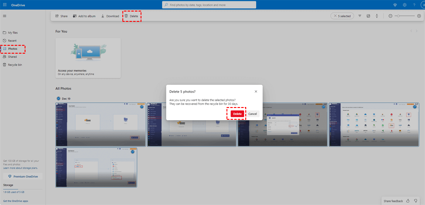 How to Delete All Photos from OneDrive Web