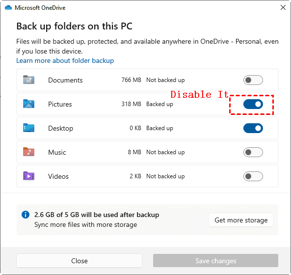 Disable Backup Pictures