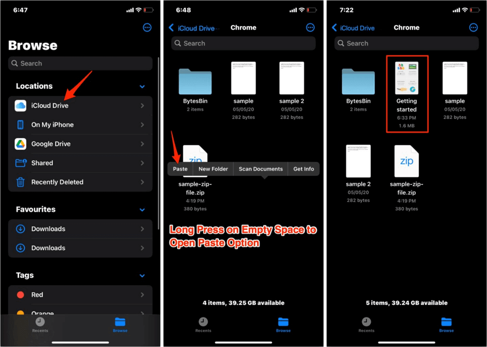 Paste Dropbox Files to iCloud Drive on iPhone Files App