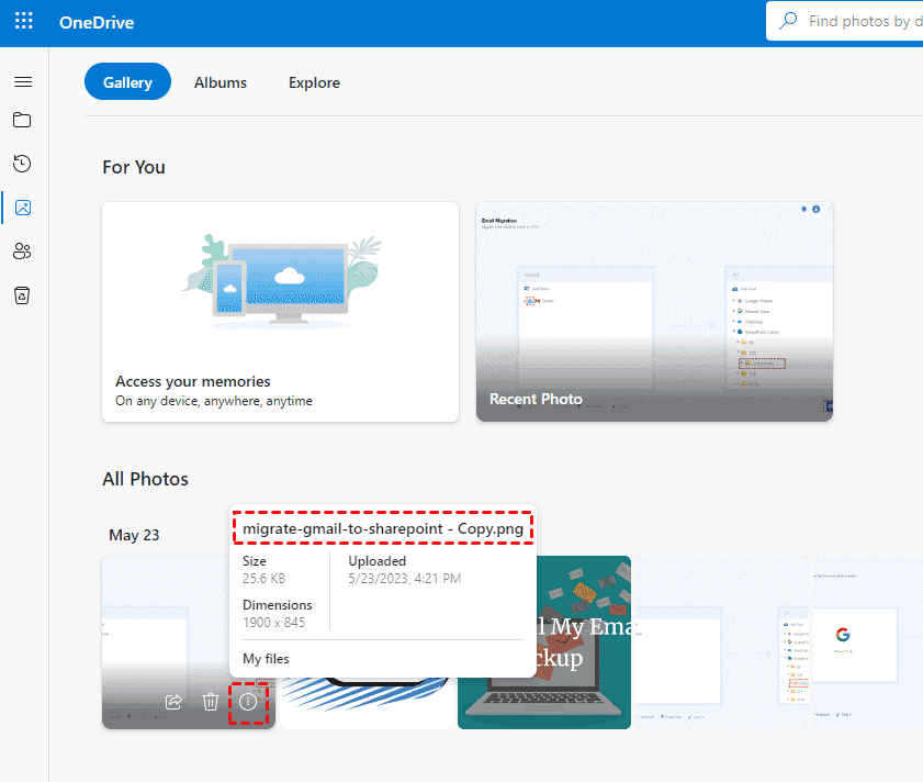 Photo Information in OneDrive