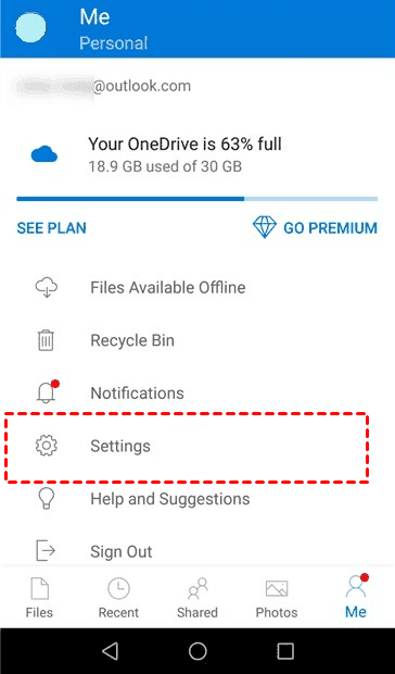 Sign Out OneDrive on Android