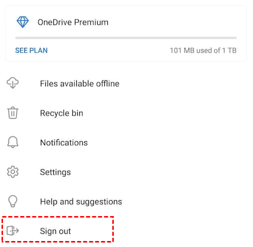 Sign Out OneDrive