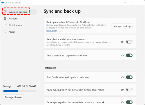 Choose Sync and Back up