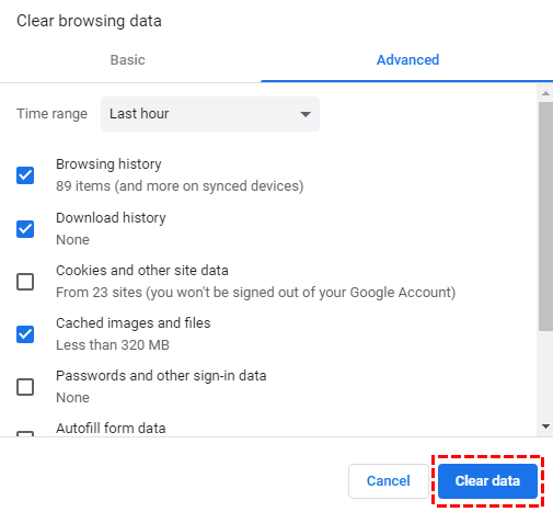 Advanced Settings for Clearing Browsing Data