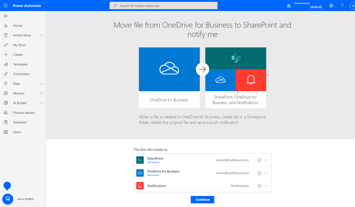 Create the OneDrive for Business to SharePoint File Migration Flow