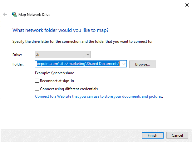 Map a SharePoint Site as a Network Drive