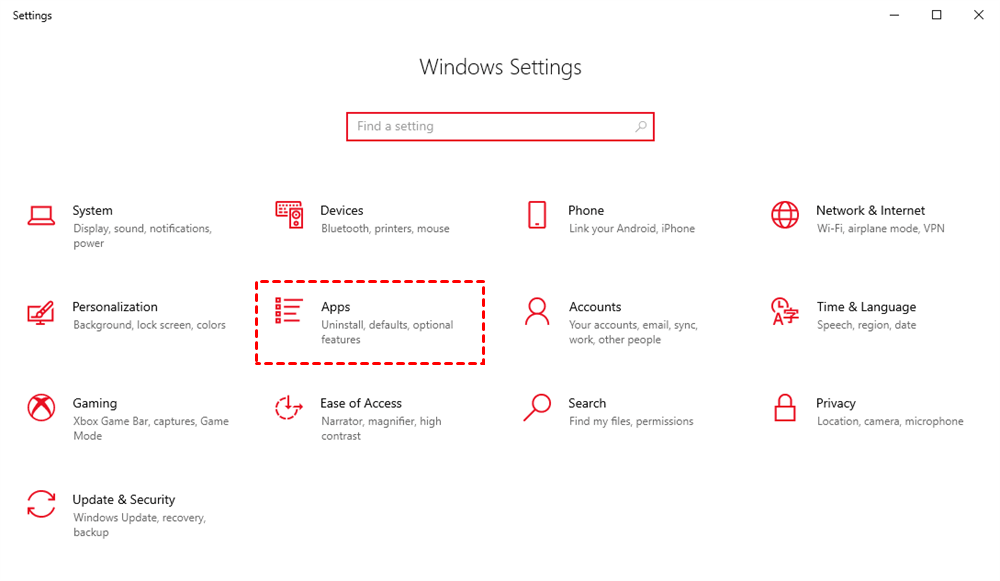Open Apps in Windows Settings