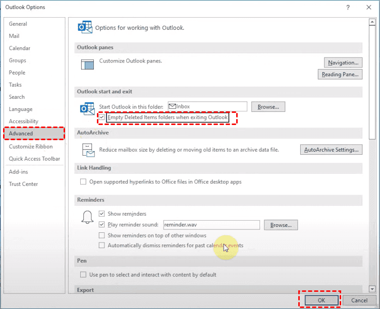Empty Deleted Folders When Existing Outlook