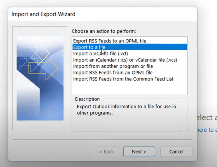 Outlook Import and Export Wizard
