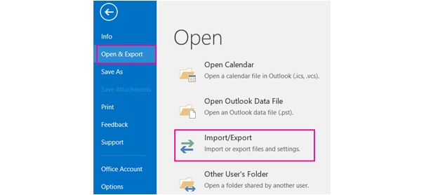Go to the Export Function in Outlook