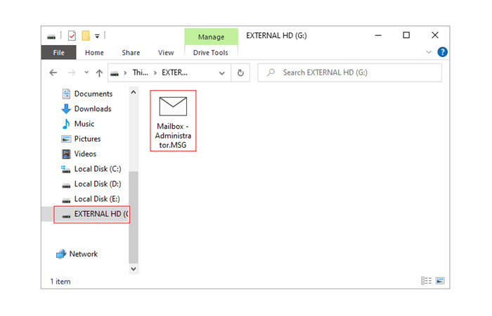 Drop Outlook Emails to External Hard Drive