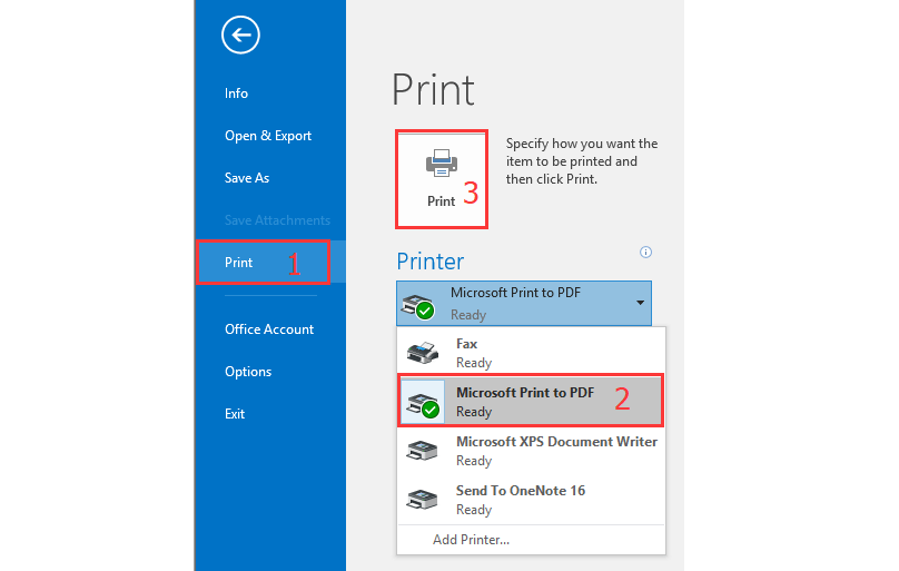 Print an Outlook Emails as PDF