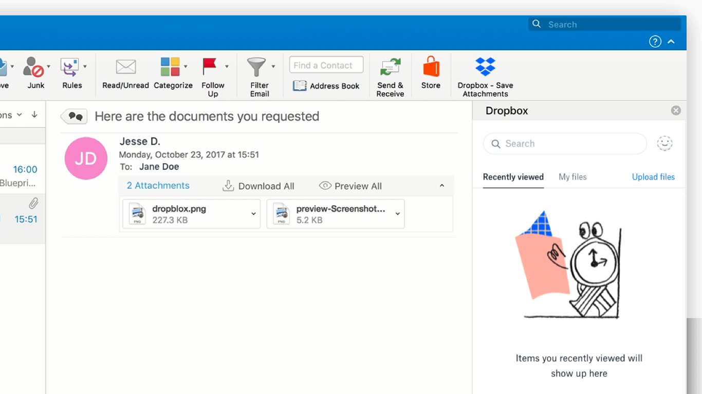 Add Dropbox to Outlook