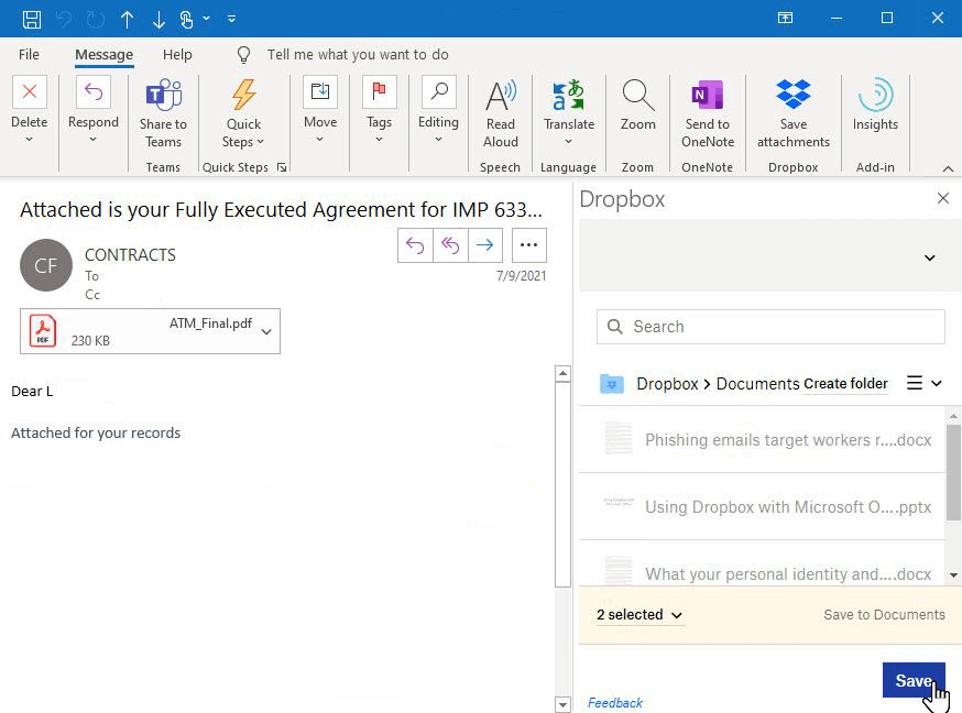 Save Outlook Attachments to Dropbox