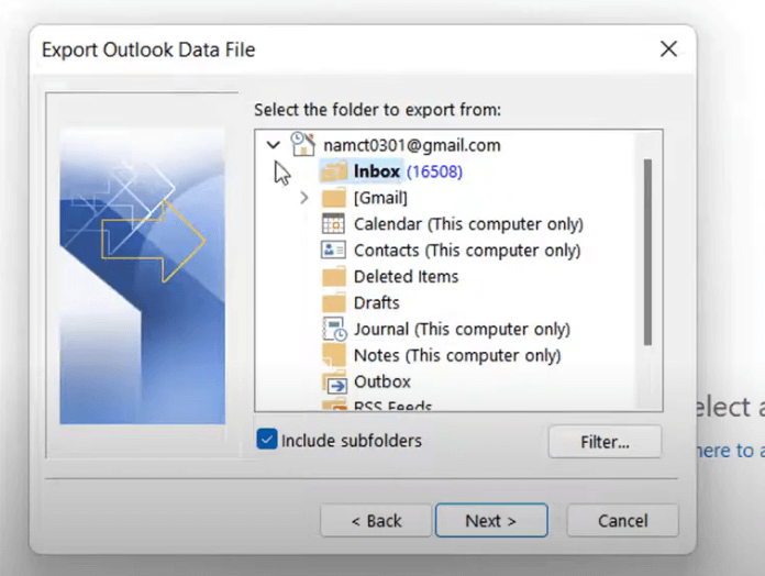 Select Outlook Folder to Export