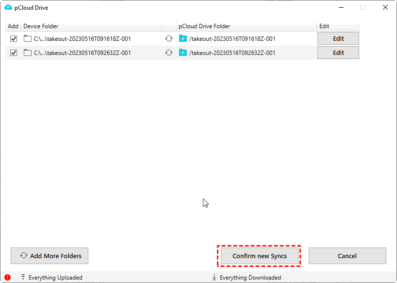 Confirm New Syncs for Multiple Folders