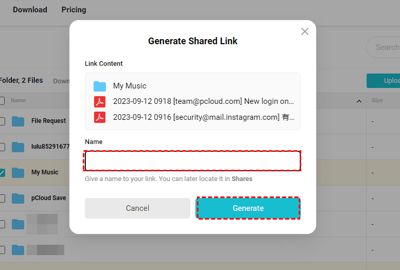 Generate Link for pCloud Files