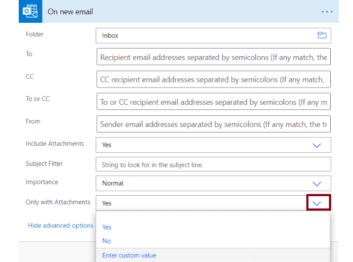 Set the On New Email Trigger