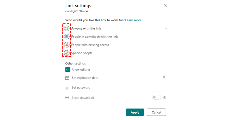Choose the Link Settings