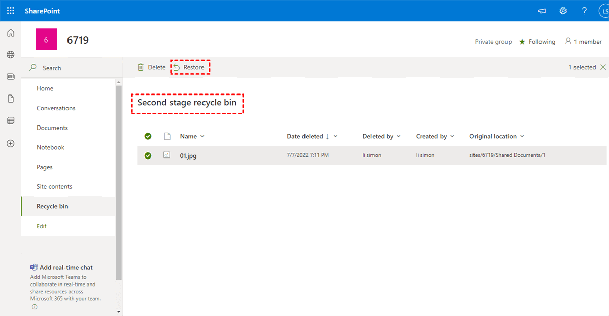 Restore Files from the Second-stage Recycle bin