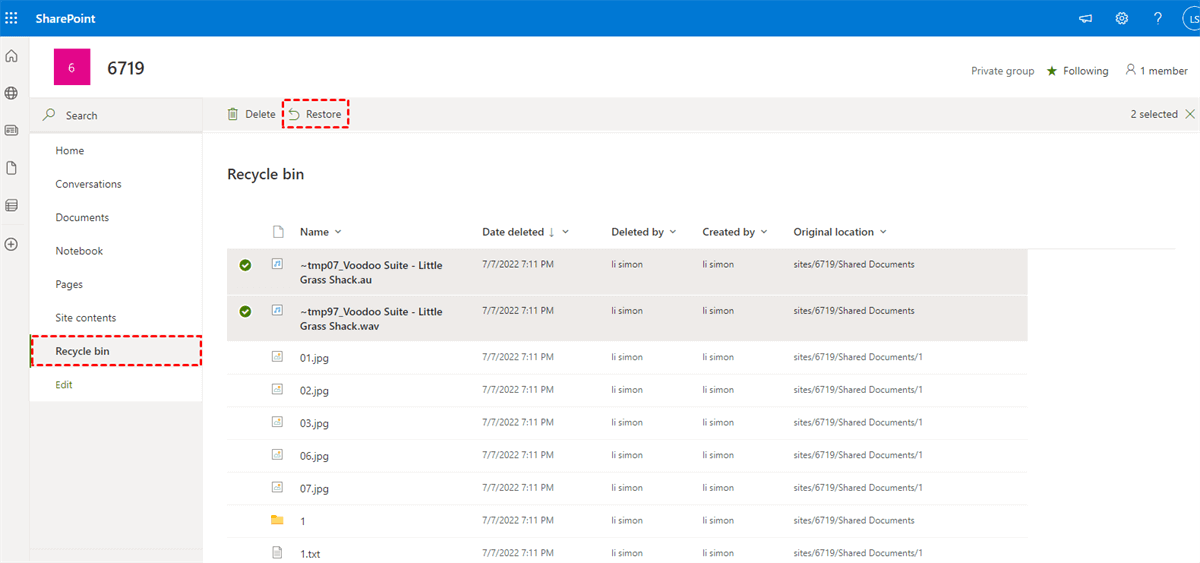 Restore SharePoint Online Backup from Frist Stage Recycle Bin