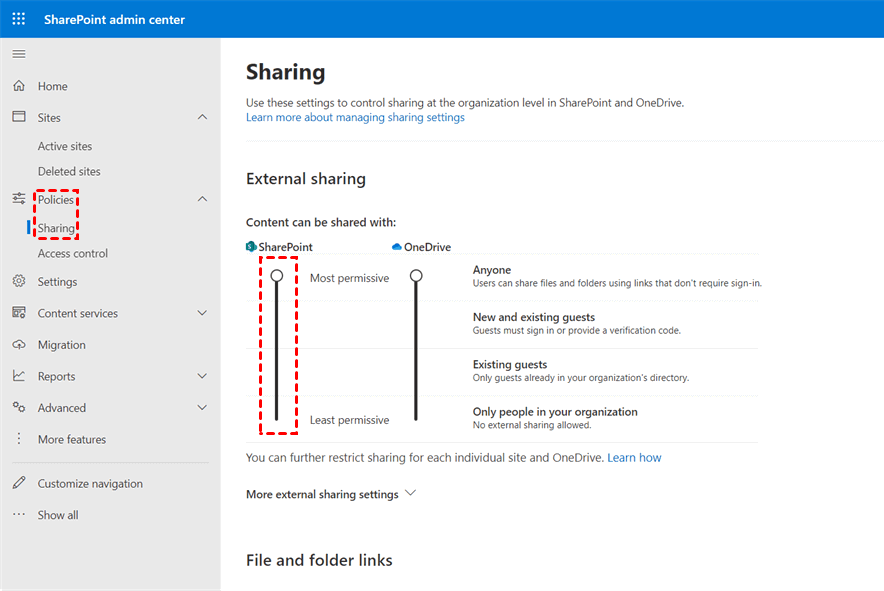 SharePoint Online External Sharing at the Organization Level