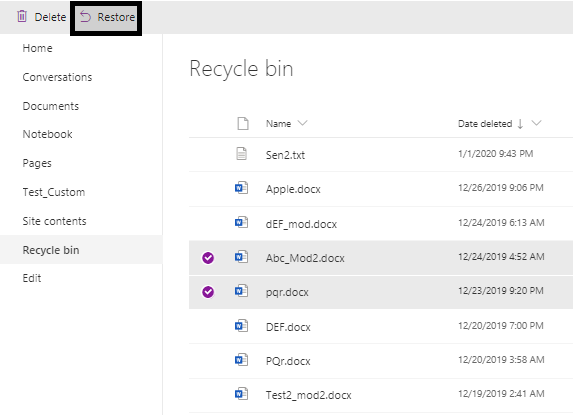 Recover Deleted Files from Recycle Bin on SharePoint