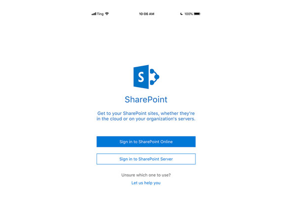 SharePoint Mobile App Login Screen