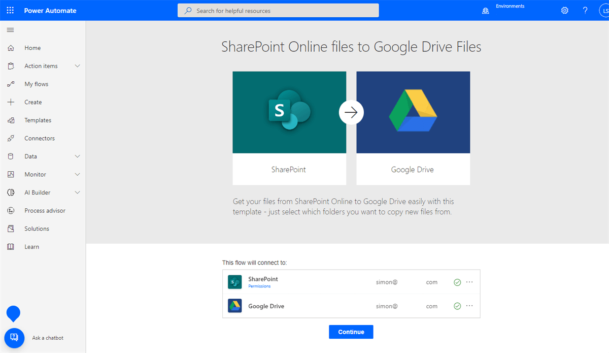Connect SharePoint and Google Drive to Power Automate