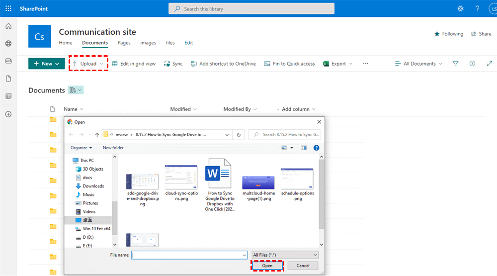 Upload a Document to SharePoint Online by the Upload Button