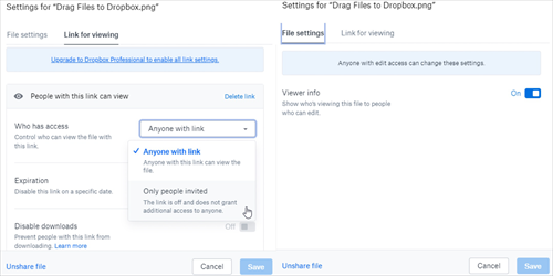 Settings of Sharing Photos from Dropbox