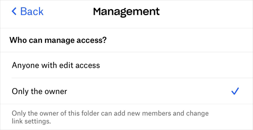Folder Access Management of Dropbox App