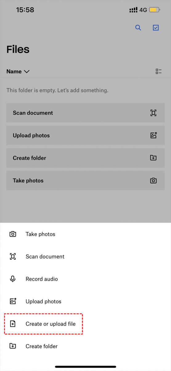 Add Files to Dropbox by Mobile App