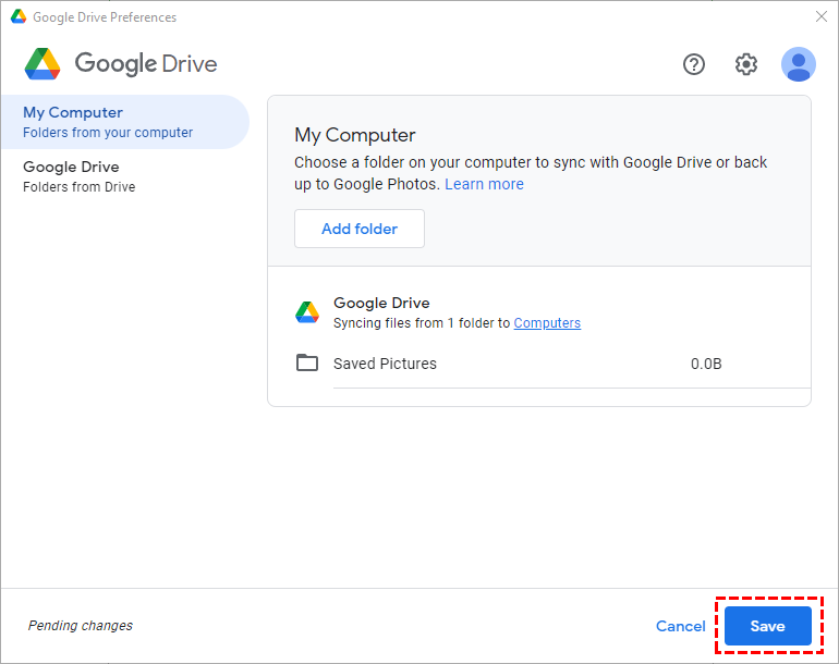 Add Picture Folder to Google Drive and Save