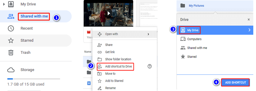 Add Shared Folder to Primary Google Account