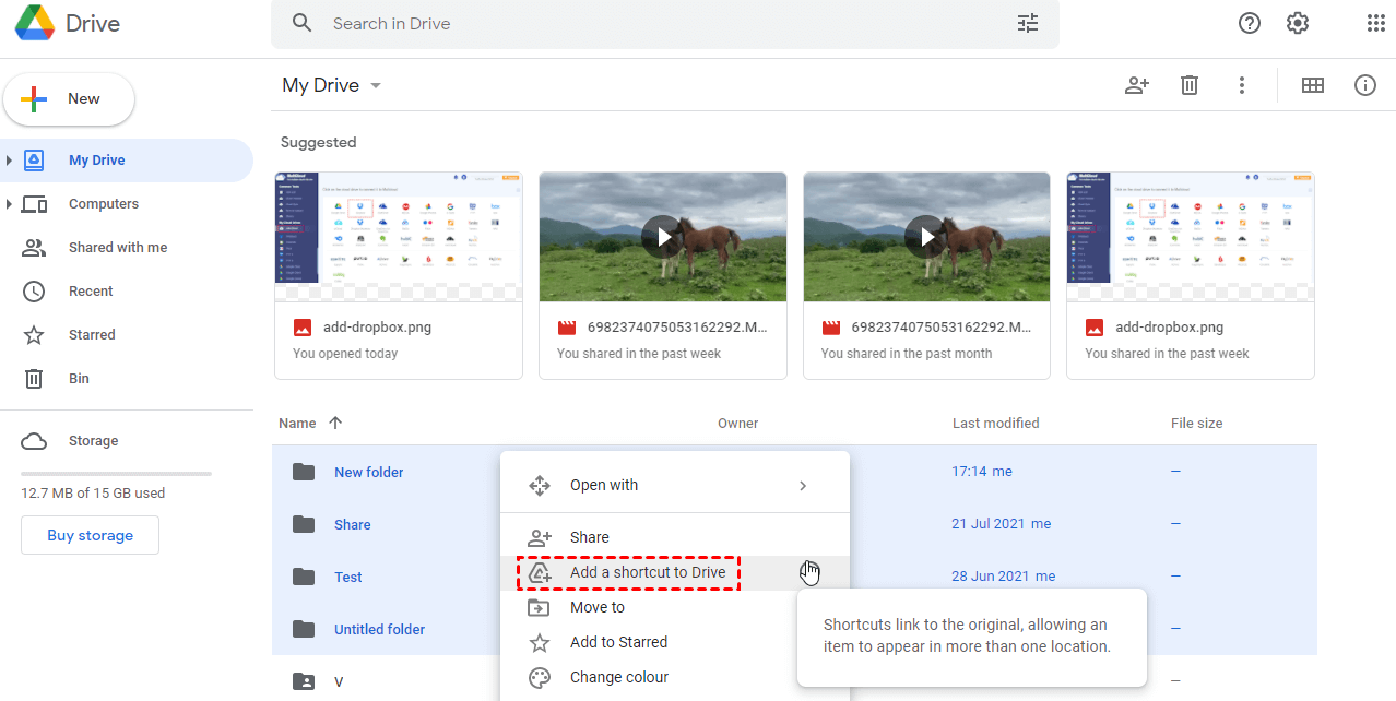 Add shortcut of Folders to Google Drive