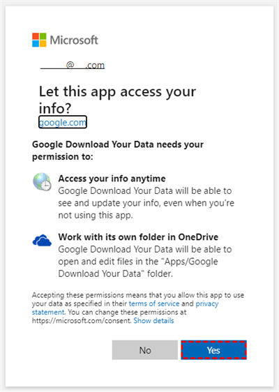 Allow Google to Access OneDrive