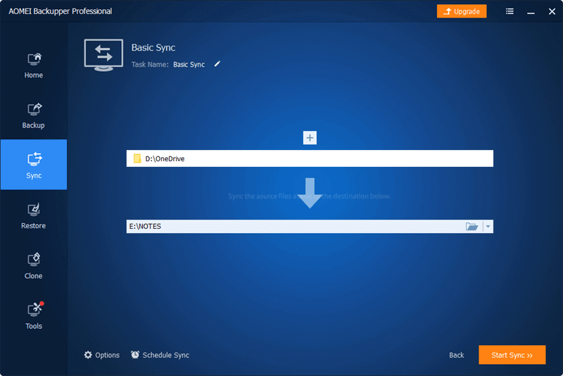 Sync OneDrive to External Drive by AOMEI Backupper Standard