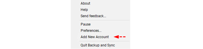 Backup and Sync Add New Account