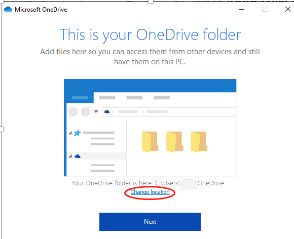 Choose Location of Your OneDrive Folder